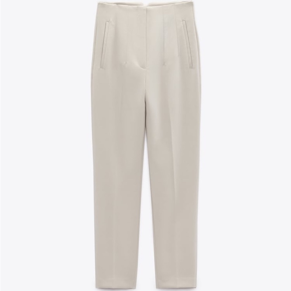 Zara “Pants with a High Waist” seam front trousers in Bone